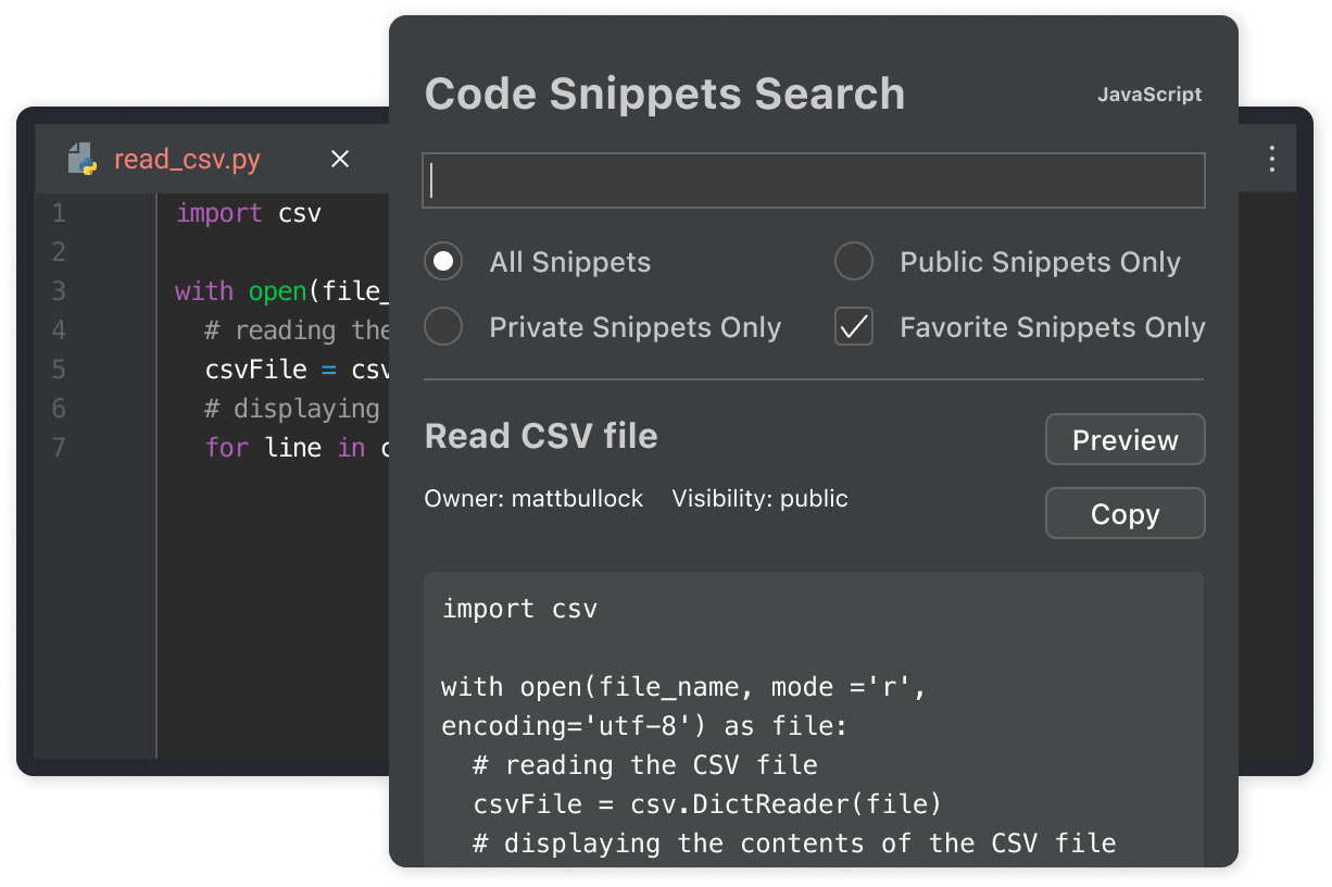 search smart code snippets