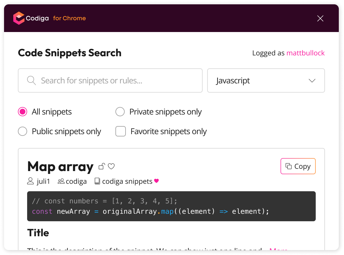 search smart code snippets