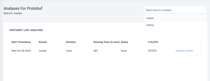 Analysis dahboard showing all issues