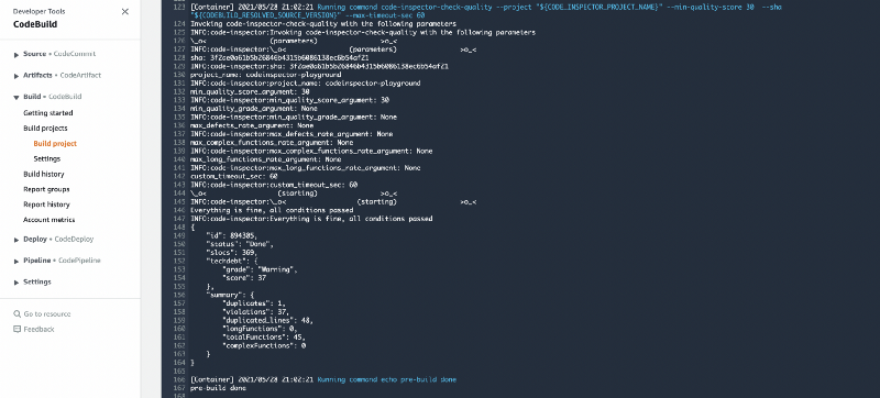 Codiga analysis results in AWS Build