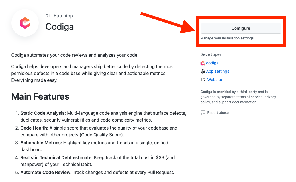 Install Codiga GitHub App