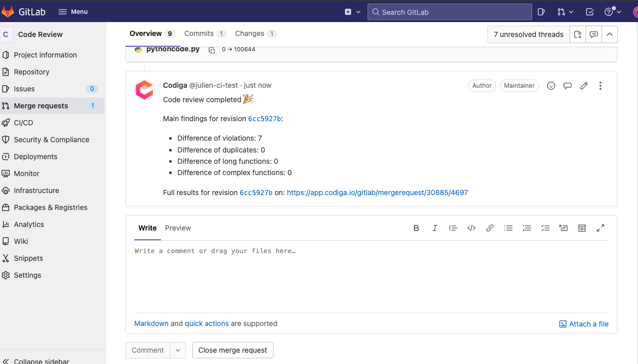 Automated Code Reviews Results in GitLab