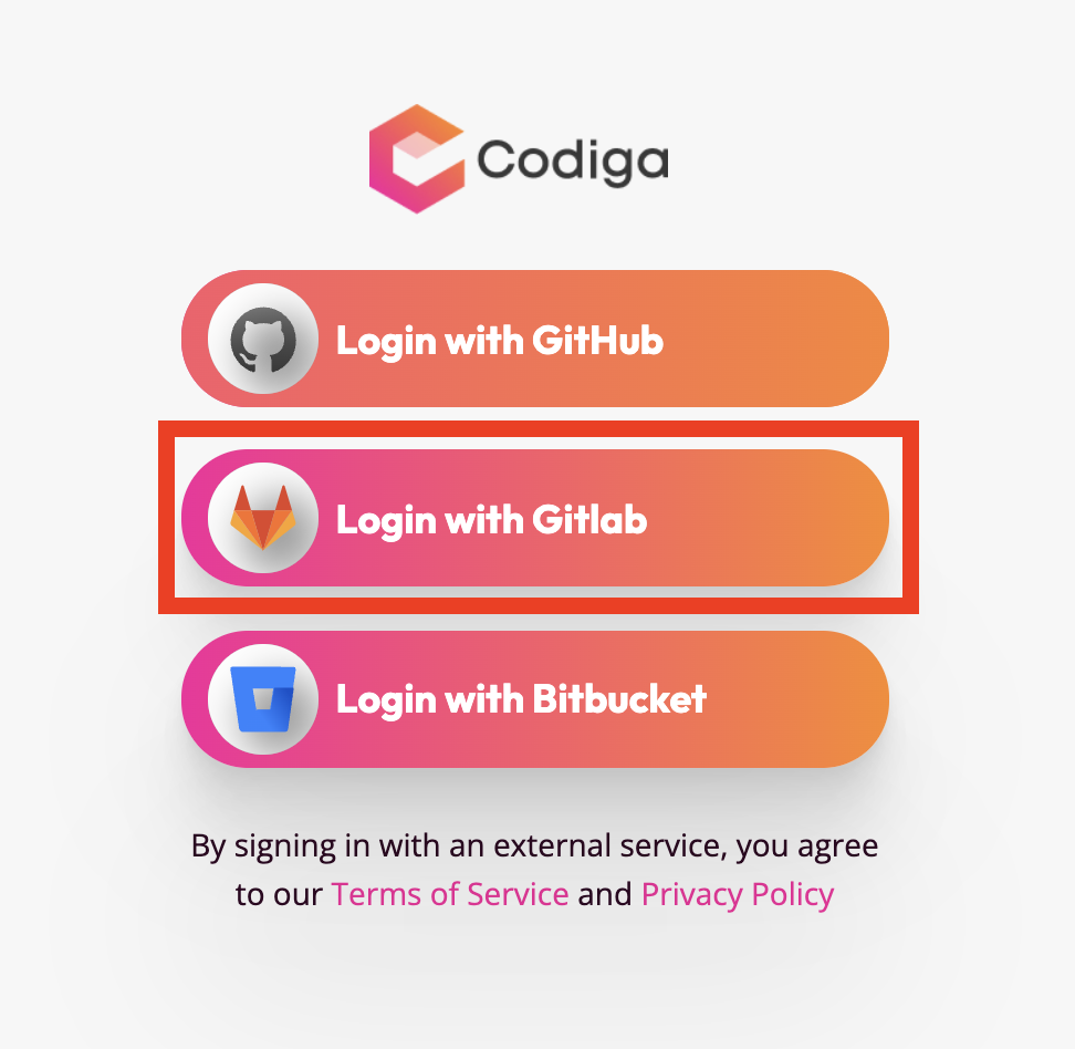 Codiga App Login Page