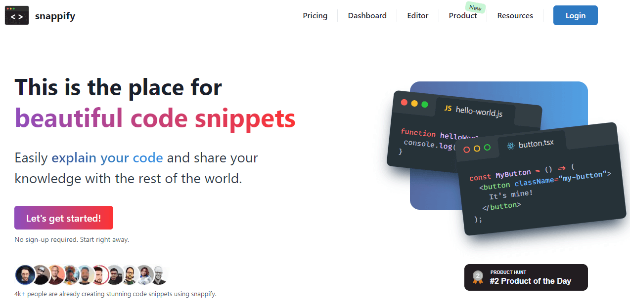 Snappify landing page screenshot