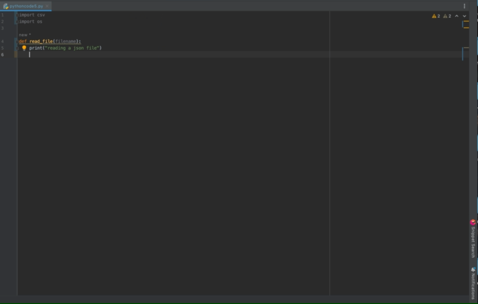 Searching Code Snippets in PyCharm