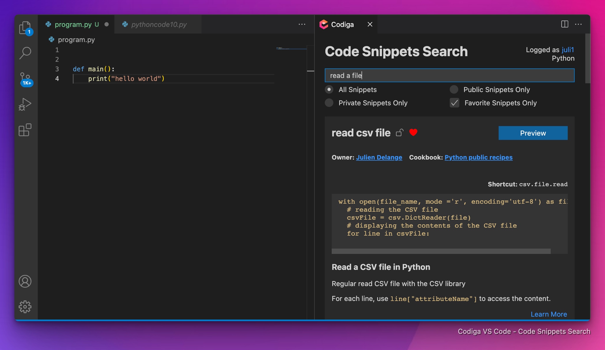 Code Snippets Search in VS Code