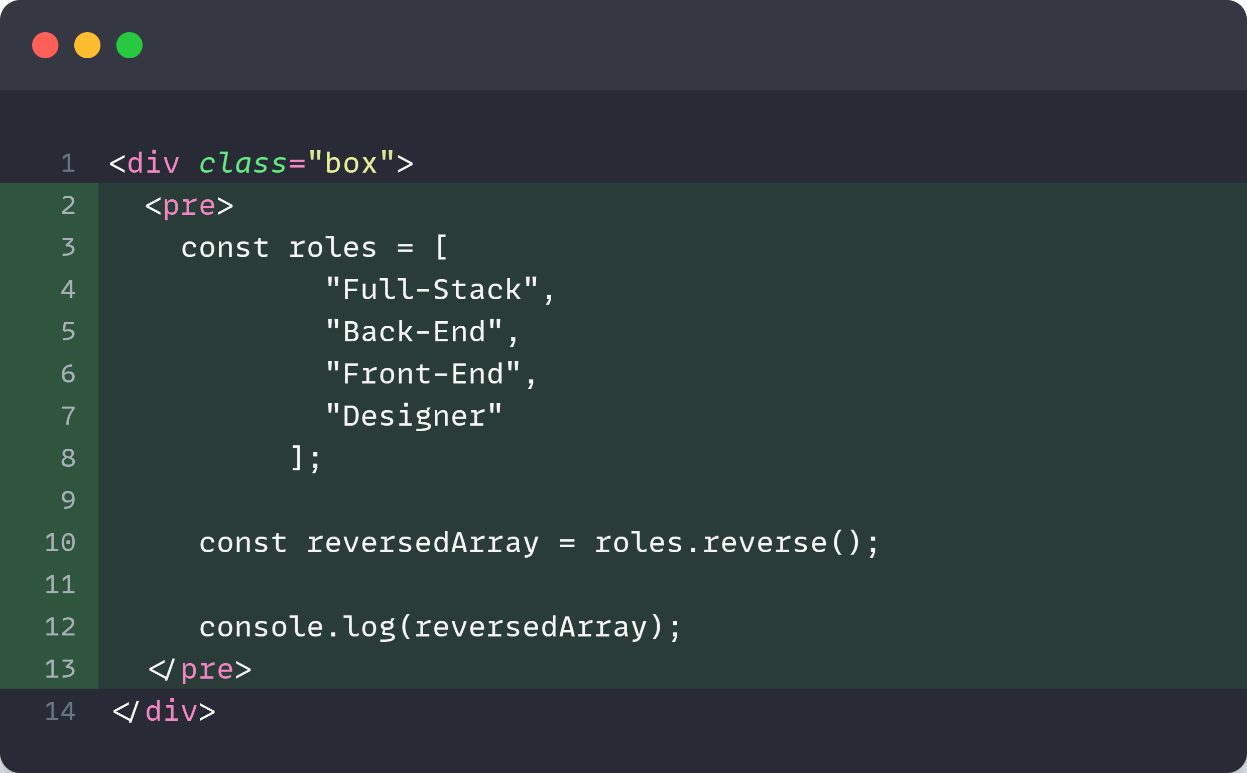 code inside HTML pre tag