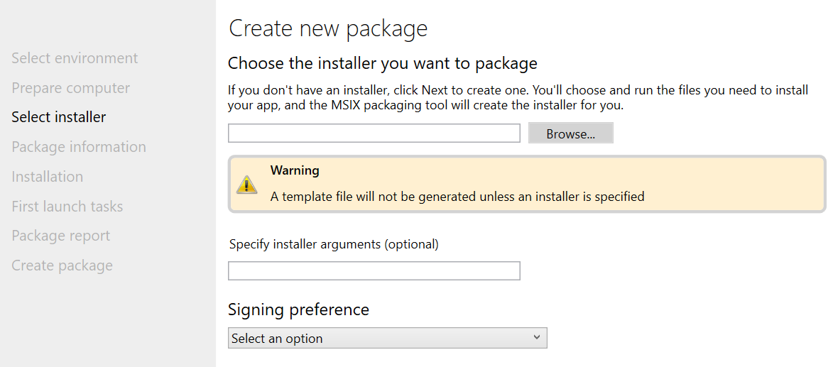 MSIX Packaging tool package installer