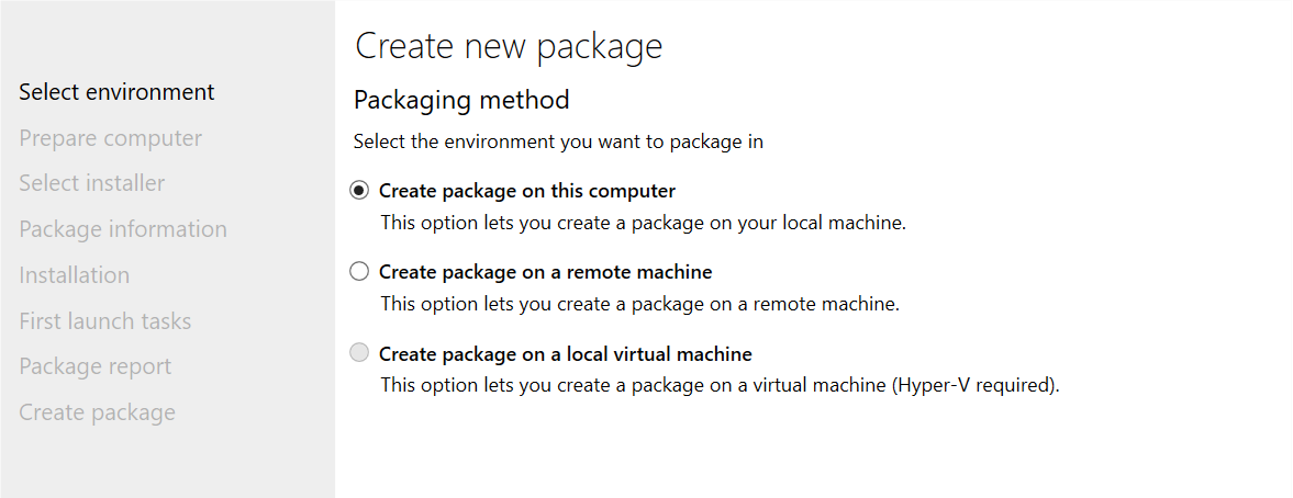 MSIX Packaging tool package method