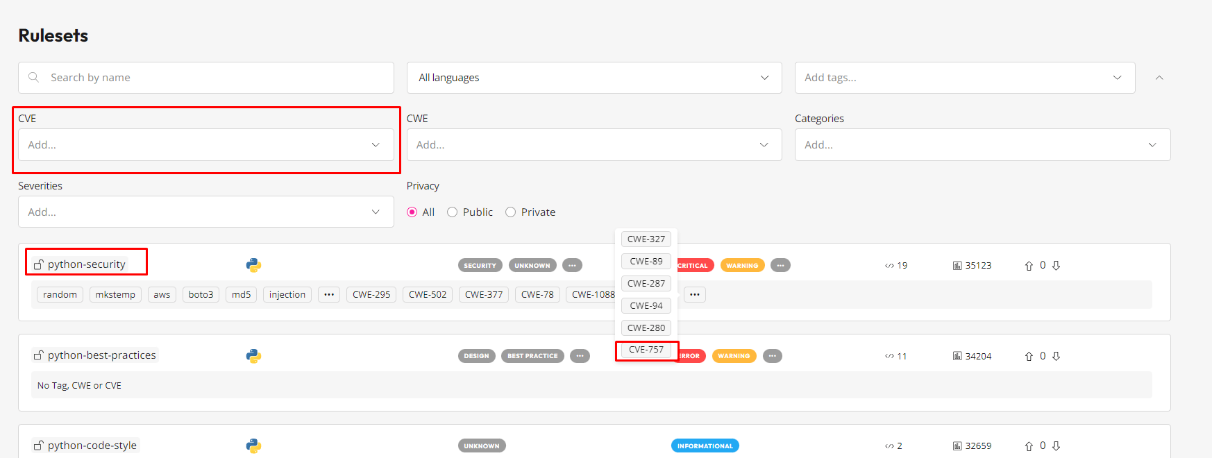 Codiga code analysis rulesets